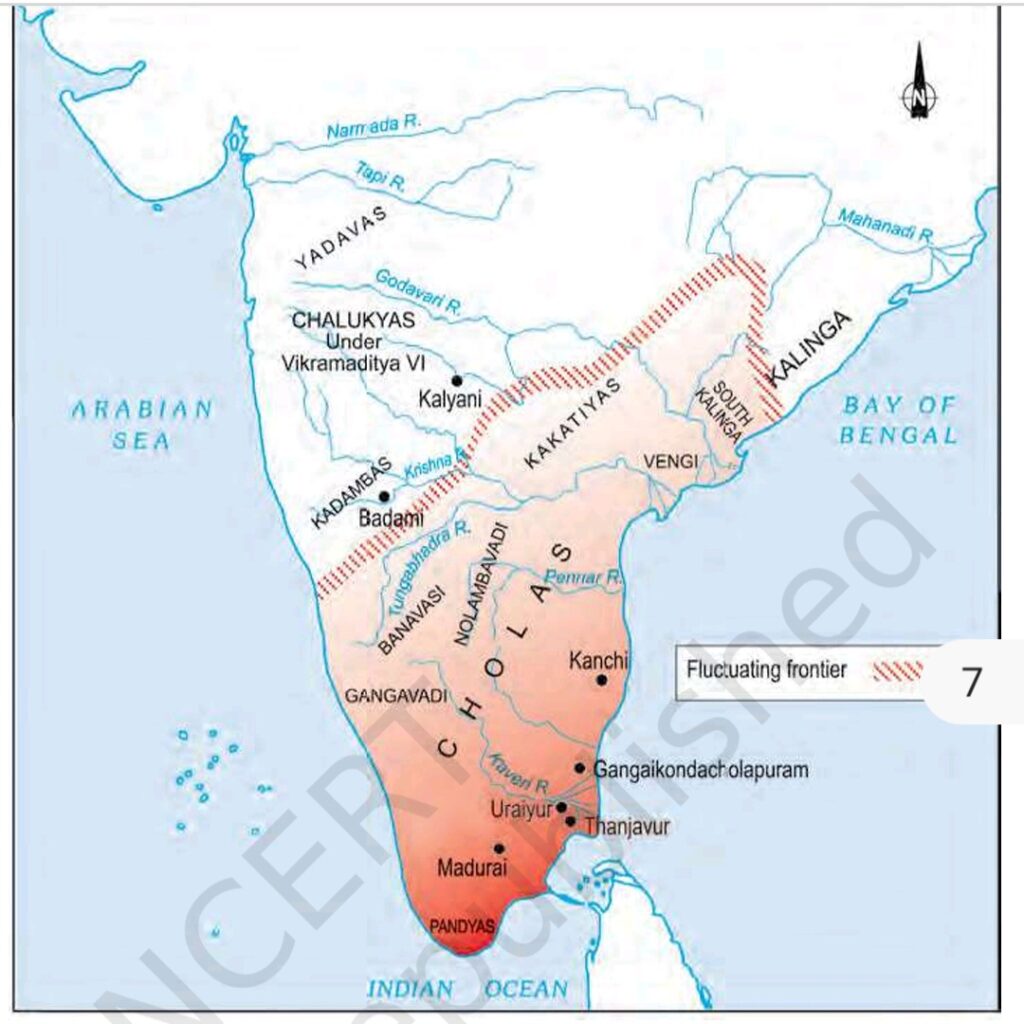 Map of the Chola kingdoms and their neighbouring regions during the medieval period, highlighting the extent of Chola rule and their influential neighbors.